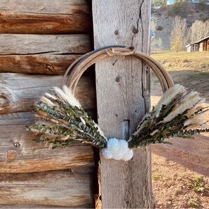 Rustic Floral Wall Hanging with Green and Cream Accents